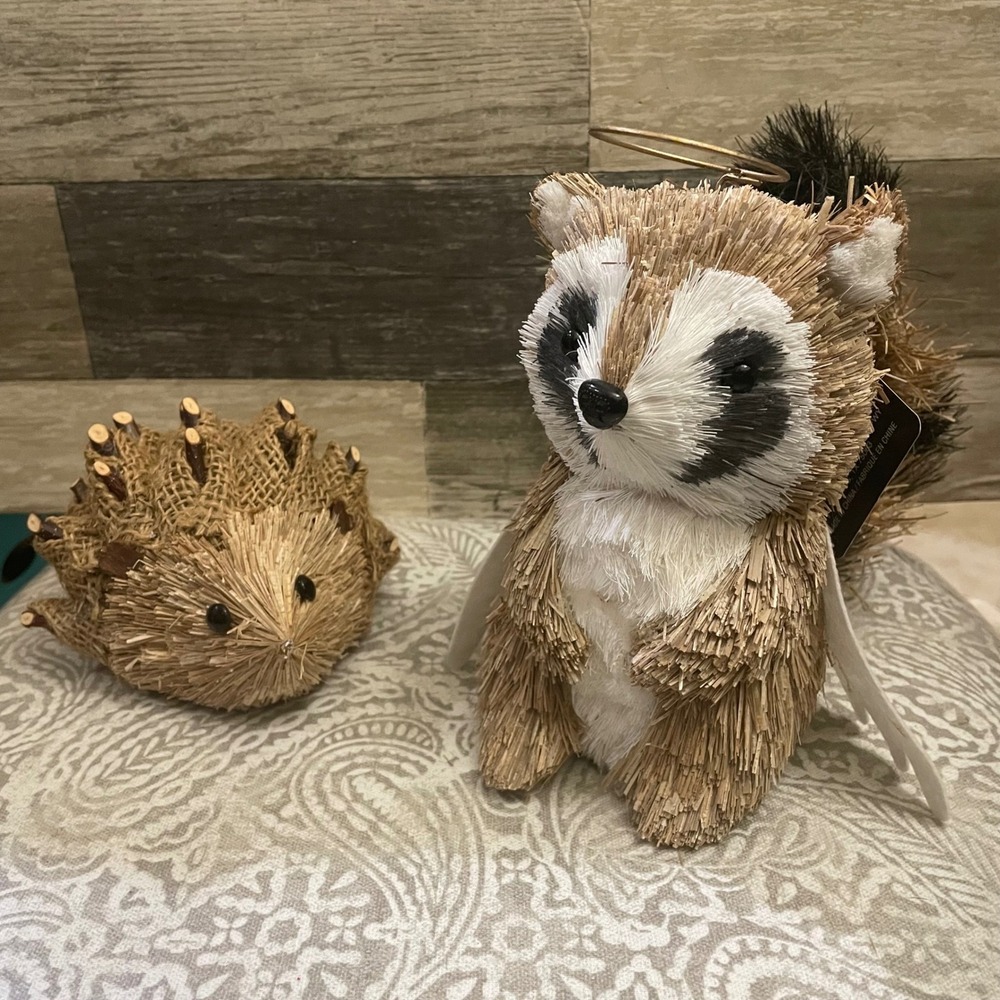 Ashland Sisal Decorative Naturals Raccoon & Hedgehog Angel Set New